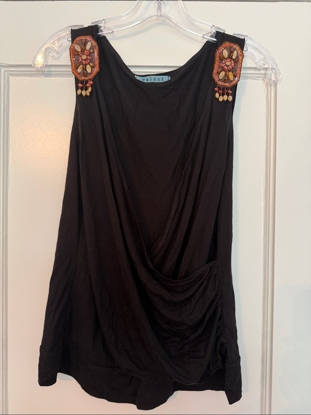 VELVET V neck tank black Lyocell sequin beaded women Large